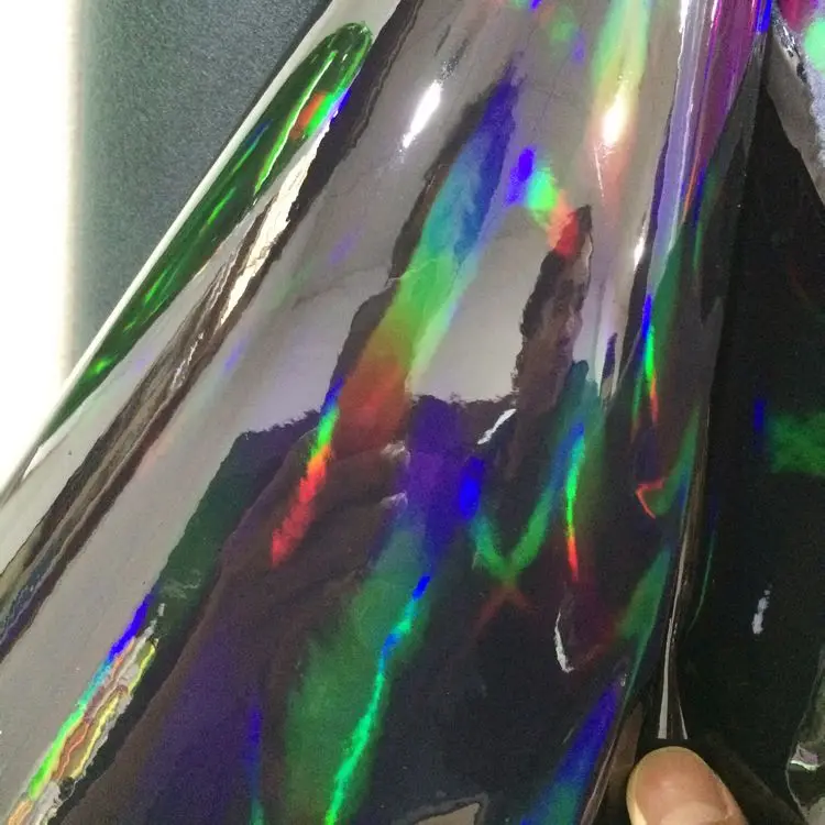 Черный синтетический PU зеркало голографическая ткань кожаный материал для сумки