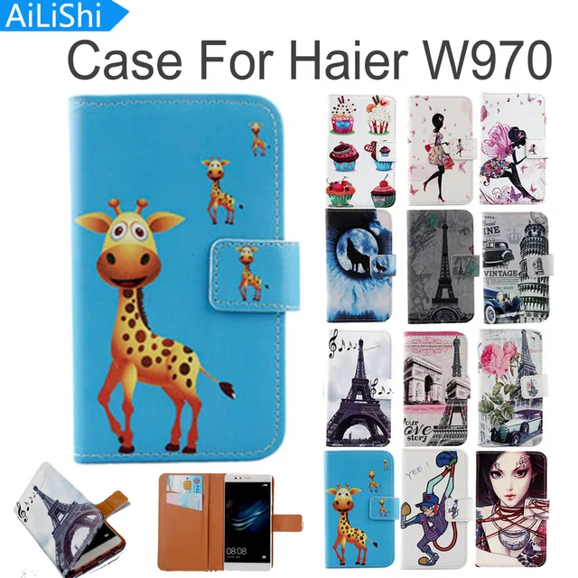 Best Price AiLiShi Flip PU Leather Case For Haier W970 Case New Arrive Cartoon Painted Protective Cover Skin With Card Slot