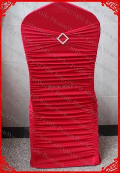 

NO.14 Dark Red Ruffled Lycra/Spandex Chair Covers With Band/Sash And Rhombic Diamond Buckle&Pin For Wedding Home Decoration