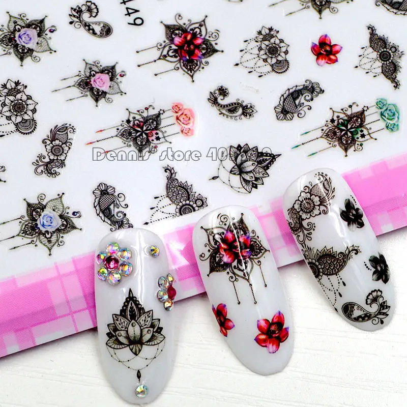 

1 Sheet Beautiful Mystical Lotus Flowers Lavender Floret Pattern Self-adhesive Nail Art Stickers Decorations F4XX Sealed Packing