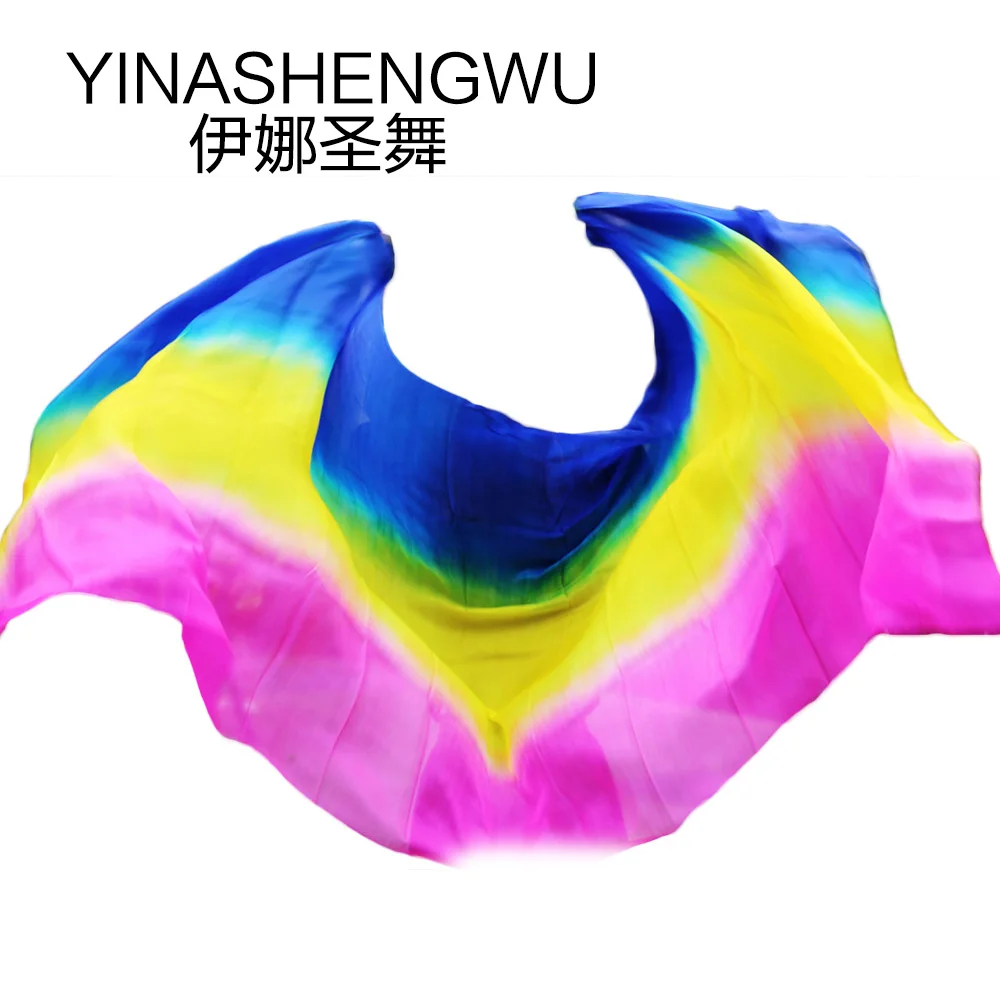 

Newest Pure Silk Belly Dance Veils Belly Dance Scarf Silk Veils Practice Stage Performance royal blue+yellow+rose