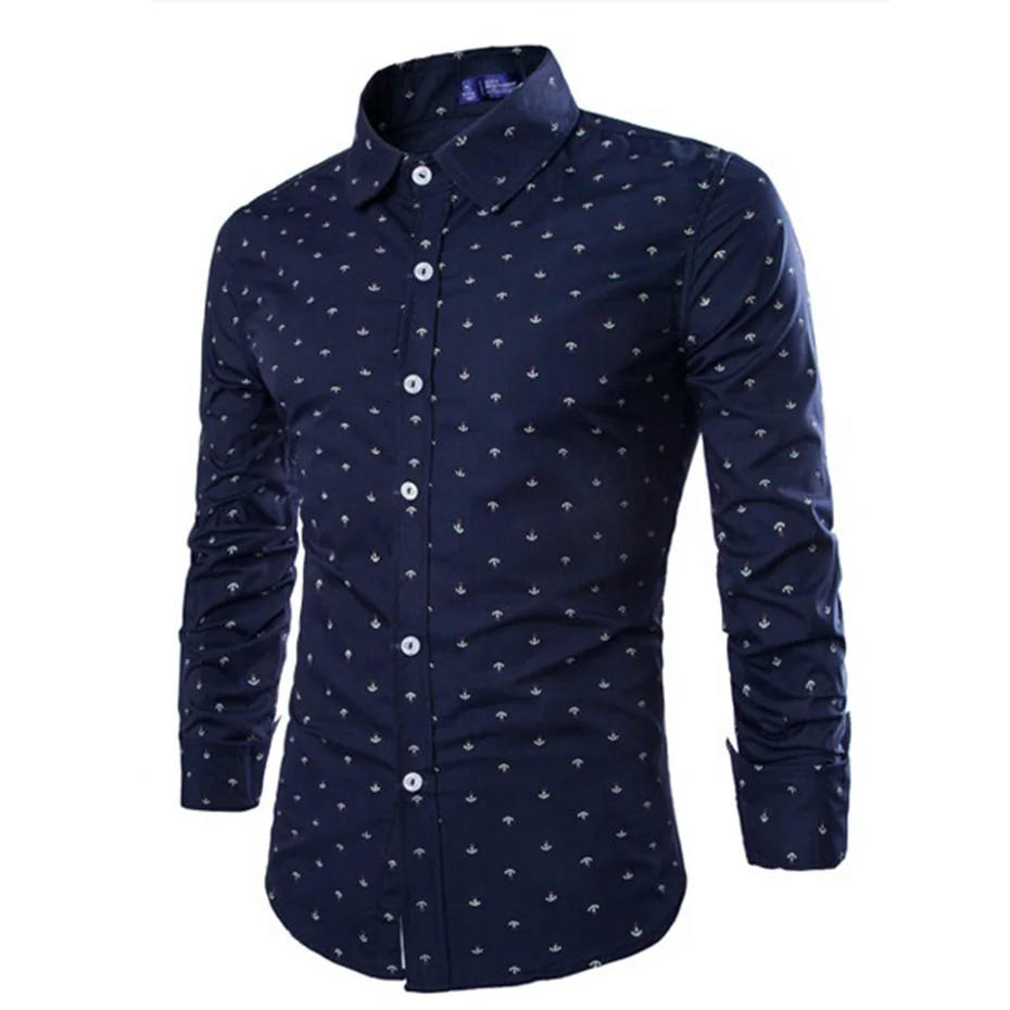 Zogaa мужское осеннее Повседневное платье в горошек с длинными рукавами рубашка мужская синяя и белая Повседневная рубашка с принтом