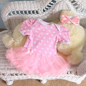 

Pinkbabi Baby Rompers 2PCs per Set Polka Dots Ruffle Lace Trim Pink Baby Girl Tutu Dress Headband for 0-12Months Free Shipping