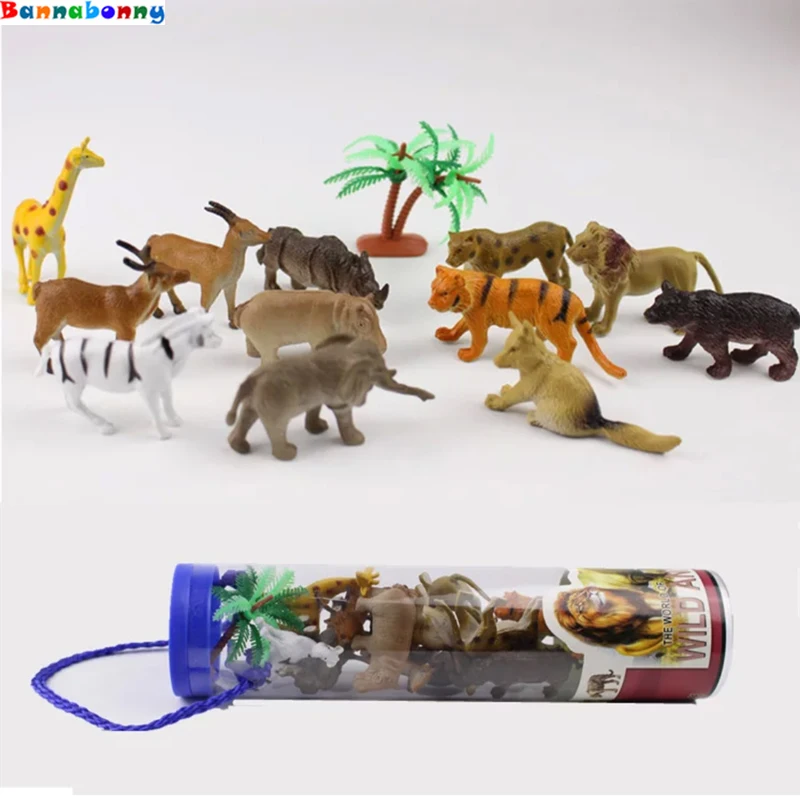 

12PCS/Lot Wild animals Figures Toy Lion Tiger Giraffe Elephant Wolf Hippopotamus Model Plastic Static Animal Decoration Figures