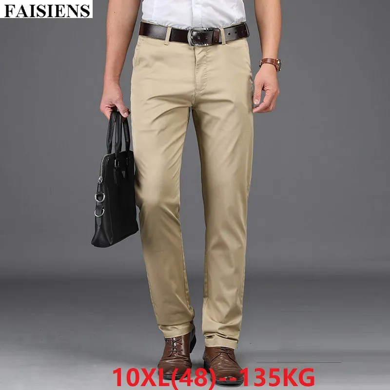 

FAISIENS Men Smart Casual Pants Plus Size 7XL 8XL 9XL 10XL Khaki Straight Pants Big 44 46 48 Summer Elasticity Stretch Trousers