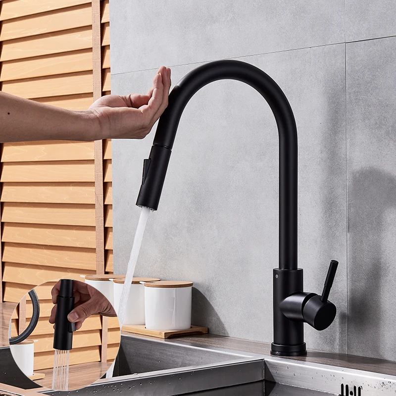  Quyanre Matte Black Sensor Kitchen Faucet Sensitive Smart Touch Control Faucet Mixer Tap Touch Sens - 32921406748