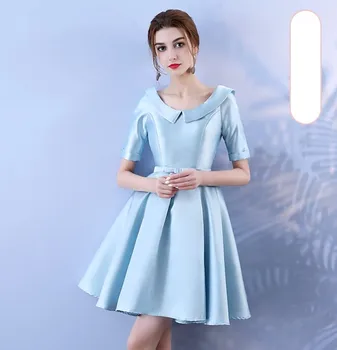 

Bridesmaid Dress Wedding Guest Dress Above Knee Mini Dress Empire Back of Bandage Blue Colour