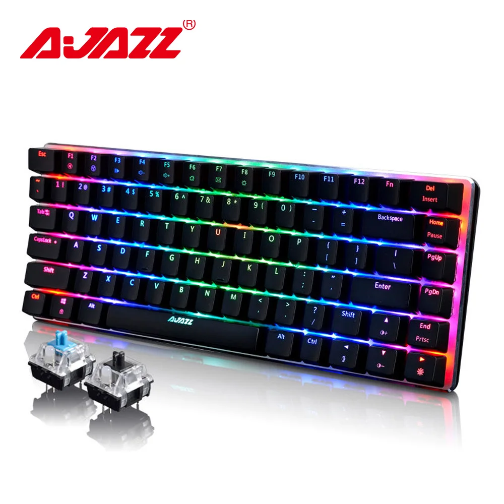 Дешево Ajazz AK33 Механическая игровая клавиатура беспроводная проводной русский английская раскладка RGB 1 цвет подсветки 82 ключ конфликт Бесплатная