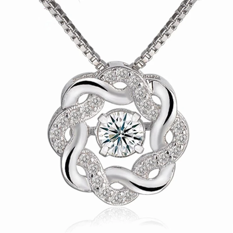 

KOFSAC Fashion 925 Sterling Silver Chain Necklace Dynamic Crystal CZ Flower Shape Pendant Choker Necklaces For Women Jewelry