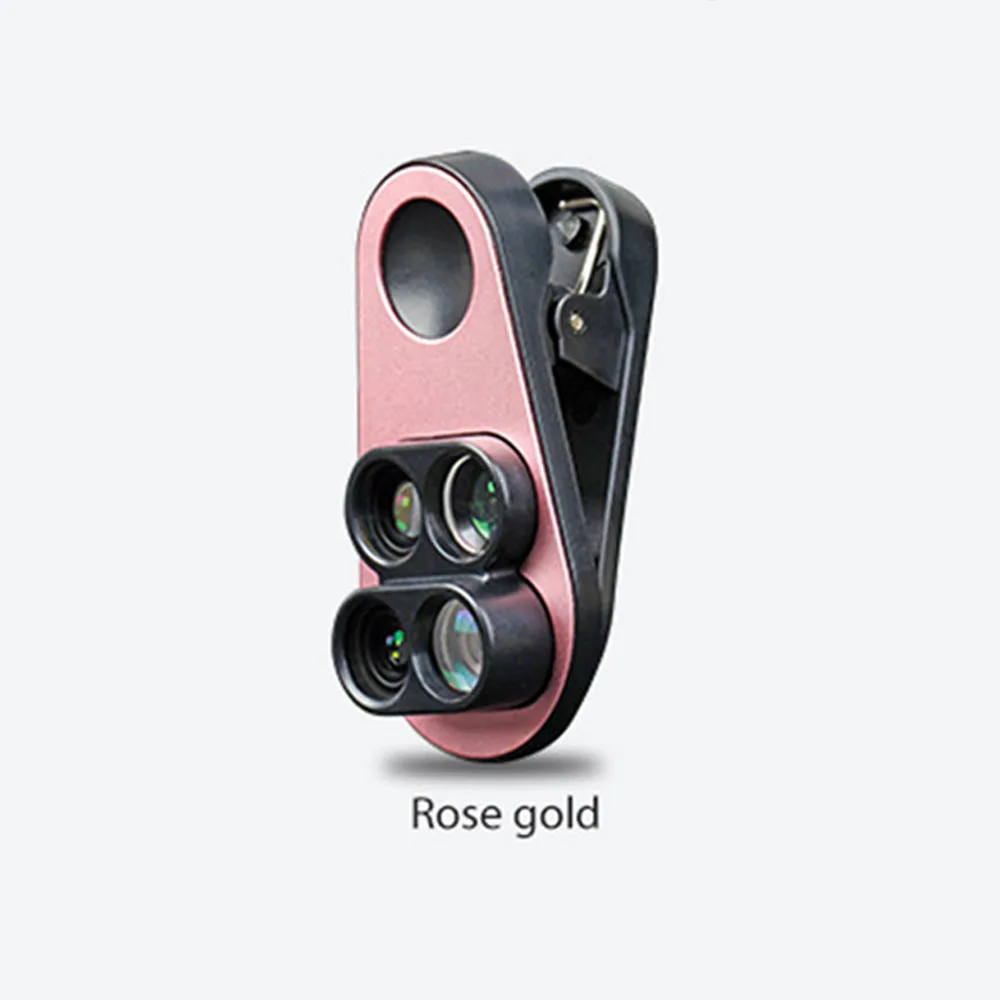 Набор объективов для камеры 4 в 1, Макросъемка, широкоугольный объектив рыбий глаз, телескоп для iPhone 6, 7, 8 Plus, XiaoMi, huawei, Oneplus Phone, новинка - Цвет: rose gold
