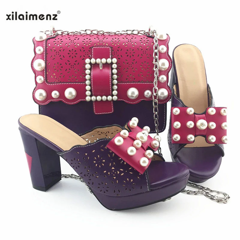 

2019 New Coming Office Lady Fuchsia Italian Designer Shoes And Bag Set To Match Nigerian Party Shoes With Matching Bags Set