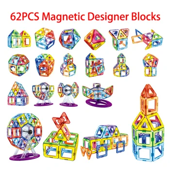 

62Pcs/lot 3D Magnetic Designer Building Blocks Enlighten Bricks Educational Toy DIY Creative Model Blocks ABS Material Kids Toys
