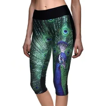 New 1257 Sexy Girl Women peacock King feather 3D Prints Workout stretch Fitness Elastic Cropped Trousers Leggings Pocket Pants