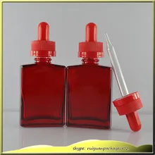 100 pcs 30ml Square red blue green coating color glass dropper bottle e juice vape bottle 1oz Glass Dropper Vials