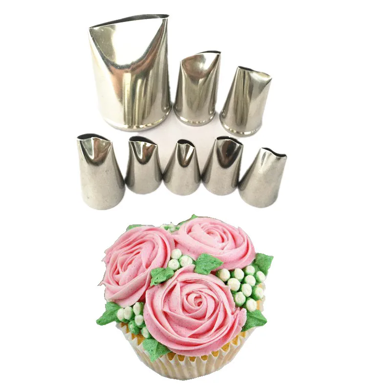 

8 pcs Rose Petal Metal Cream Tips Cake Decorating Tools Steel Icing Piping Nozzles Set Cake Cream Decorating Cupcake Pastry tool