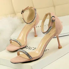 high heels pumps women shoes luxury Summer crystal ladies shoes wedding Sandals Heel Stilettos Nightclub Pointed Toe Mary Janes summer mary janes bling multi gem rhinestone studs metal cage heel satin women ankle strap bridal crystal wedding pumps shoes