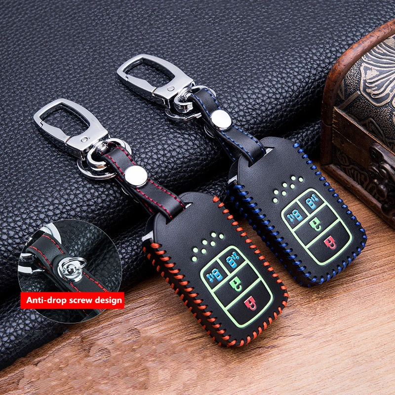 

New Hand sewing Luminous Leather Car key Case For Honda FIT XRV VEZEL CITY JAZZ CIVIC HRV Civic CriderCRV folding Auto Key shell