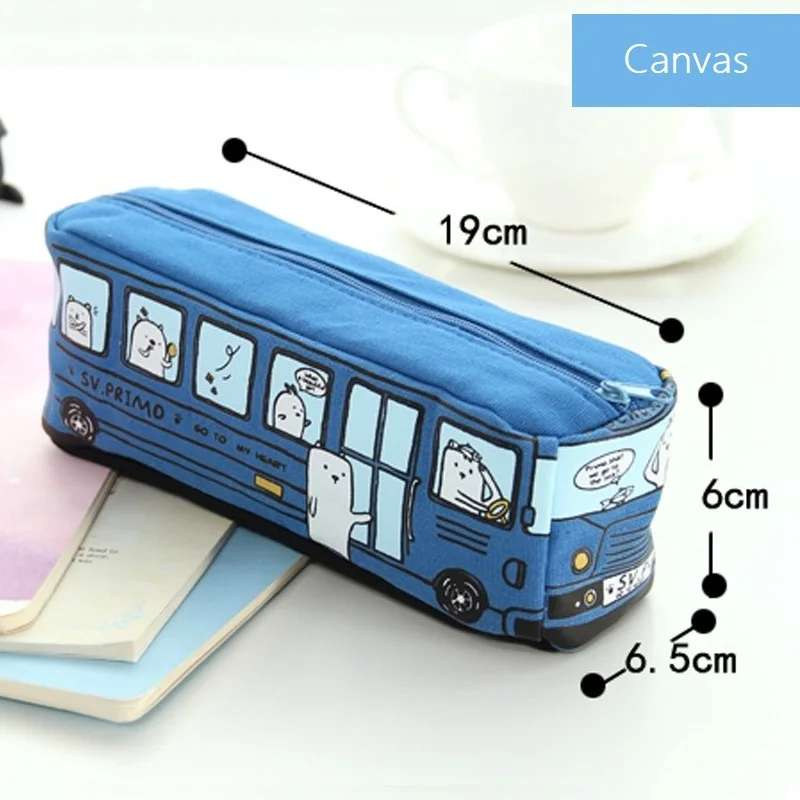 Креативный милый холст школьный автобус пенал с большой емкостью детский подарок Автомобильный Карандаш сумка, школьные принадлежности синий, красный, желтый, оранжевый