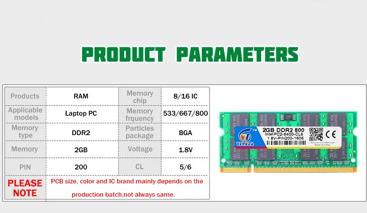 Оперативная память для ноутбука VEINEDA Sodimm DDR2 2 ГБ 4 ГБ 533 667 800 ddr2 для Intel amd mobo PC2-4200