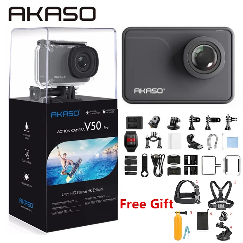 AKASO V50 Pro Native 4K/30fps 20MP WiFi Action Camera 4K with EIS Touch Screen Adjustable View Angl