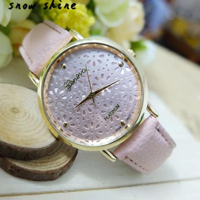 snowshine 10xin font b Luxury b font Women Flowerlet Faux Leather Analog Quartz Watch free shipping