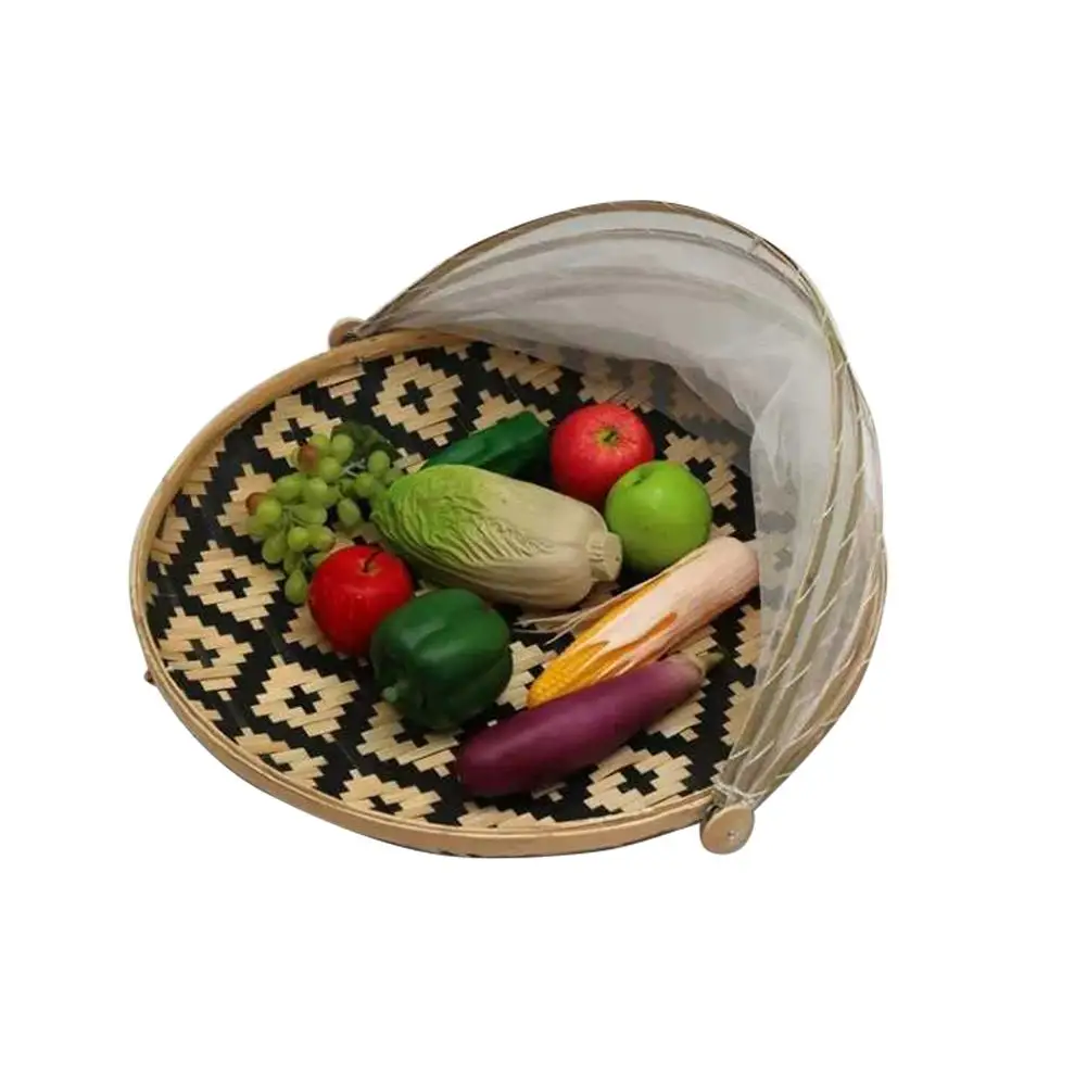 CHUWUJU Круглый ручной бамбука корзины анти-москитные пыле корзина для хранения сетки для сушки овощей и фруктов лоток сушки совок