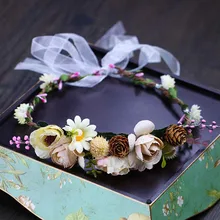 Романтическая красочная цветочная гирлянда Цветочная Корона резинки для волос с лентой Свадебные вечерние волосы в шиньоне аксессуары SL