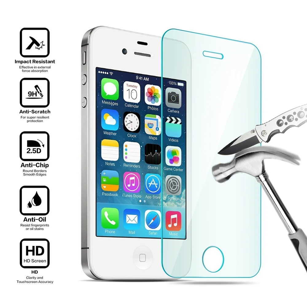 Premium 0.33mm 9H Tempered Glass Screen Protector For iPhone 4 4S Explosion Proof Clear Toughened Protective Film OPP Package