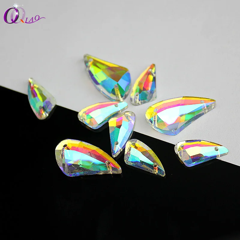 

QIAO Crystal AB Color Sew On Rhinestone Spacer buttons for Garment Jewelry