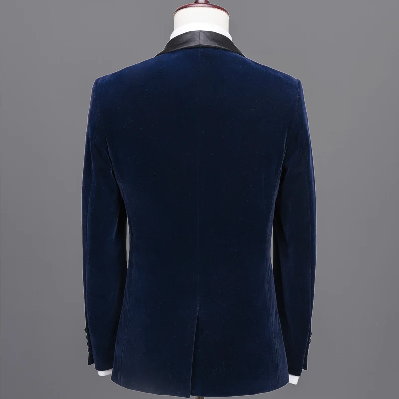 Velvet Slim Fit Shawl Lapel Prom Men Suit One Button Terno Masculino Wedding Suits (Jacket+Pant)