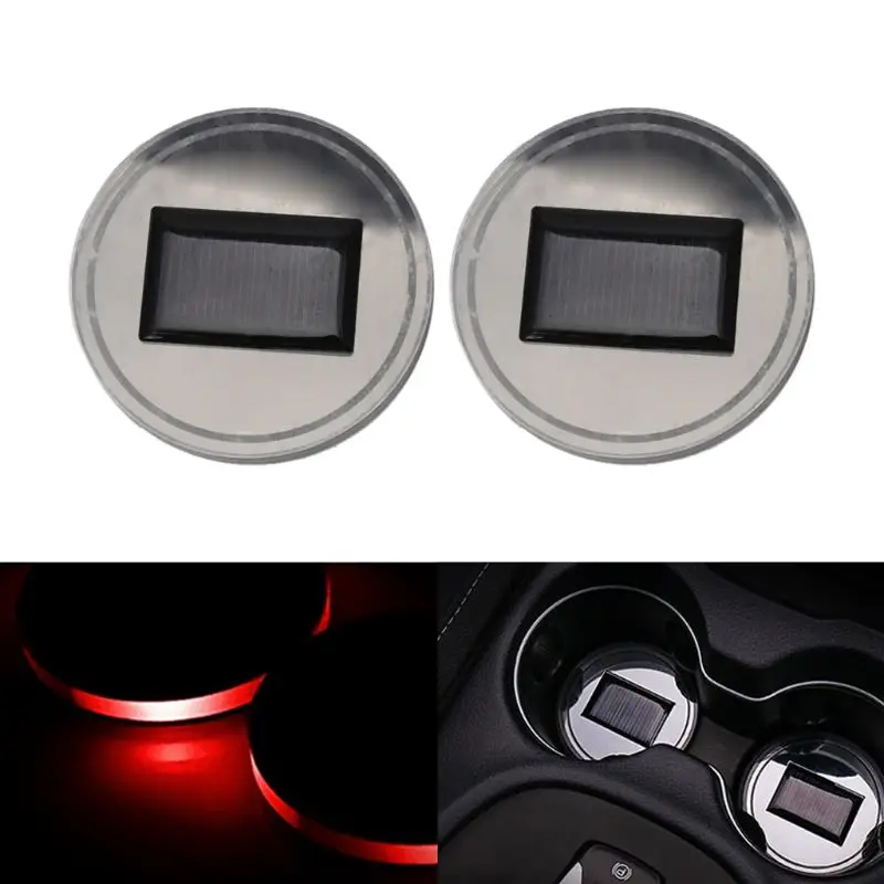 

2pcs Solar Energy Cup Holder Bottom Pad LED Light Cover Interior Decoration Car Accessories Drop Ship No28