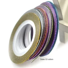 12 рулонов/набор, 1 мм, лазер, 12 цветов, блестящая полоскающая лента, линия для нейл-арта, наклейки, украшение для красоты, для нейл-арта, сделай сам, LANC392