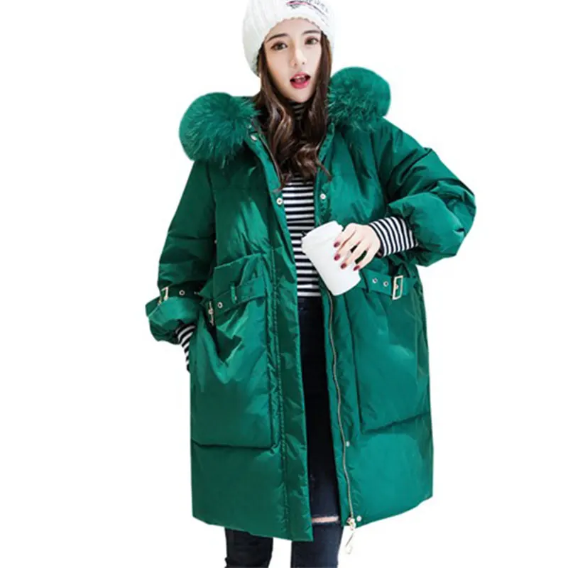 

New Designer Natural Fur Collar White Duck Down Jacket Winter Women Hooded Parkas Long Duck Coat Female Snow Warm Outwear 137