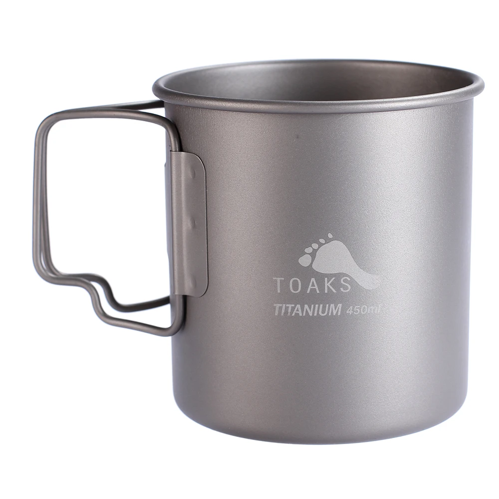 

TOAKS Titanium Cup Coffee Tea Mug Ultralight For Outdoor Camping Tableware Without Lid Foldable Handle 450ml 2.1oz CUP-450