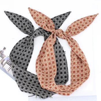

12pcs 2018 New Wholesale Plaid Bandana Pinup Headbands Rabbit Ears Bow Hair Scarf Multi-function Hairwear Ladies Wire Hairband