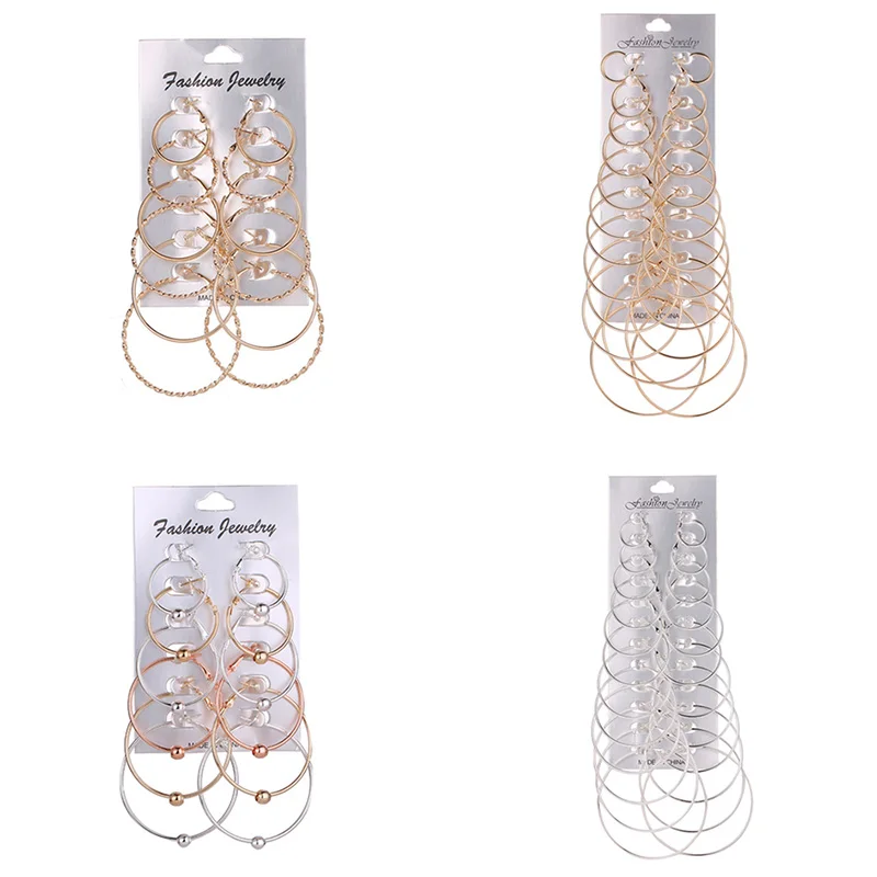 

New Fashion 11Pairs/Set Gold Silver Mixed Small Big Circle Hoop Earrings Sets for Women Steampunk Round Circle Earring Sets