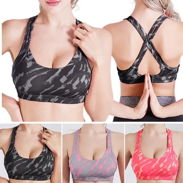 US $4.80 Cross Strap Back Women Sports Bra Professional Quick Dry Padded Shockproof Gym Fitness Running Yoga