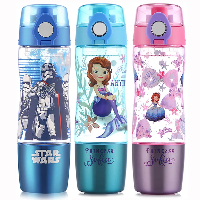 

450ml Disney princess water bottle children portable Frozen Elsa water kettle student outdoor cartoon cup boy girl drink cup