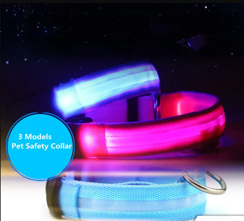 

Dark Pet Dog Collar LED Polyester Night Safety Dogs Cats Collar Color Luminous In The Dark Light-Up with Battery 160310-12