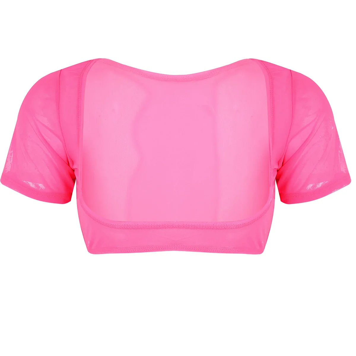 Tiaobug модные женские туфли с верхом из мягкой сетки, просвечивающее прозрачная укороченный Топ короткий рукав Открыть Бюст пикантные женские прозрачные Клубные вечерние топ на бретелях - Цвет: Hot Pink