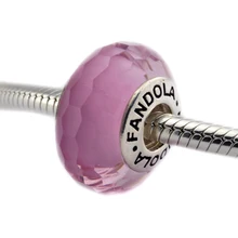 DIY Подходит Пандора шармы браслеты Очаровательные розовые муранские стеклянные бусины стерлингового серебра 925 пробы-ювелирные изделия