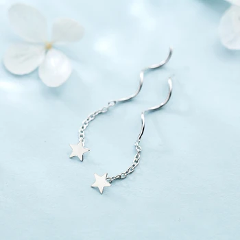 

MloveAcc 925 Sterling Silver Tassel Earrings for Women Star Wave Hanging Earrings pendientes