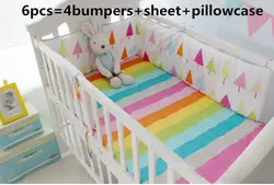 Акция! 6 шт. 100% хлопок детские постельные принадлежности кроватки бампер Простыни, включают :( бампер + Простыни + наволочка)