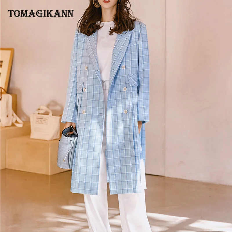 European Style Vintage Plaid blazer feminino Notched