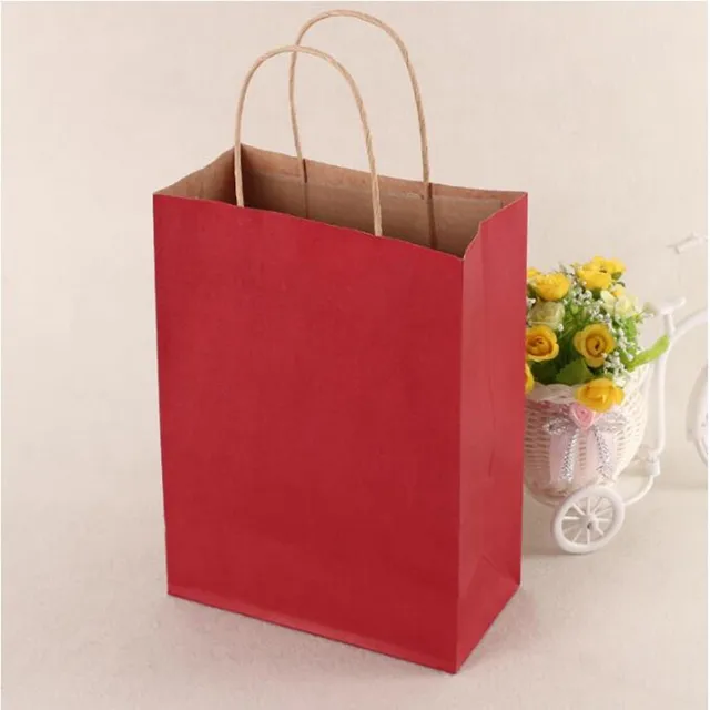 40PCS red color paper bag with handles 21x15x8cm DIY Festival gift bag