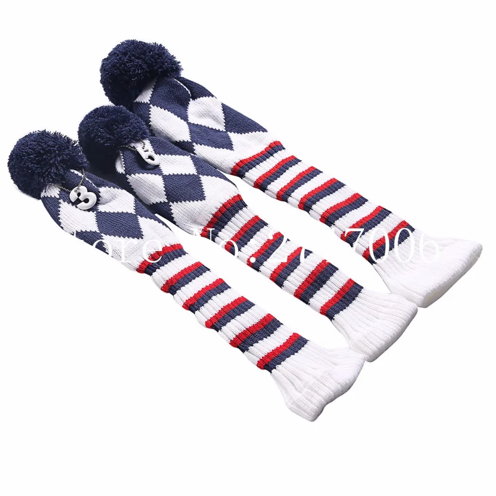 

Golf 3pcs/set Knitted Pom Pom Sock Covers 1-3-5 Golf Wood Headcover For Golf Dirver/Fairway Golf Club Headcovers