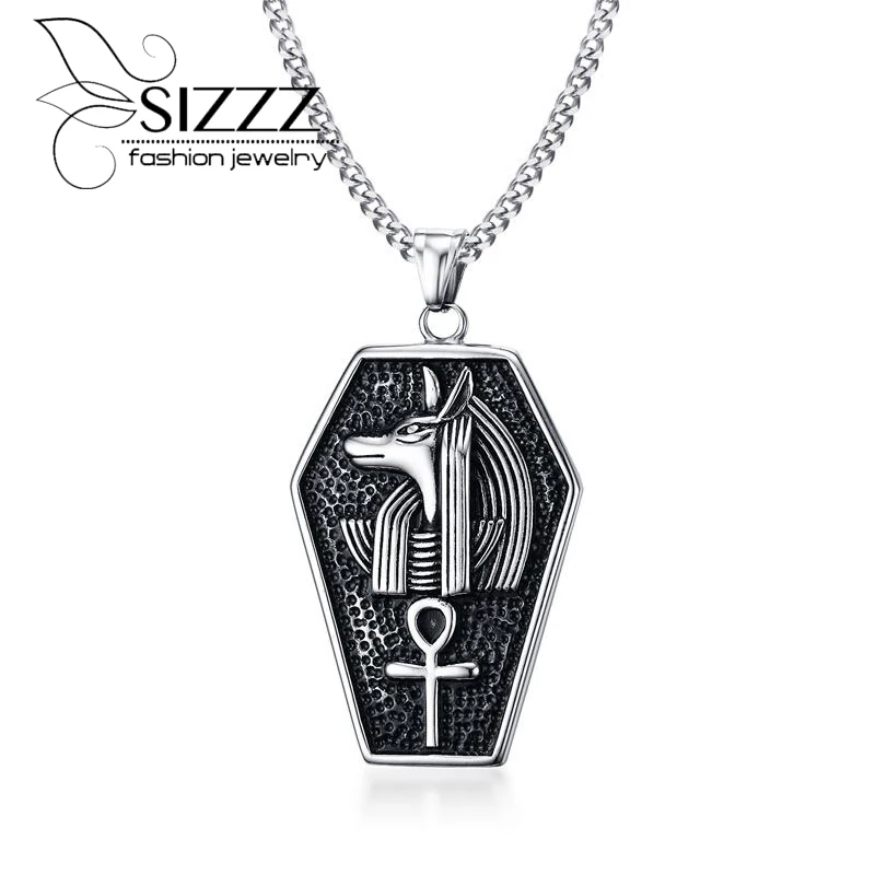 

Men's Plated Ankh Ancient Egypt Necklace Egyptian Pharaoh Pendant Chains Anubis Titanium Steel Life Pendant