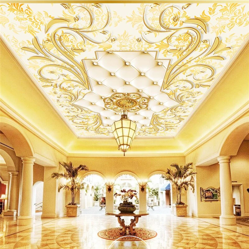 

beibehang Custom wallpaper 3d luxury gold embossed European pattern soft bag ceiling murals decorative wallpaper papel de parede