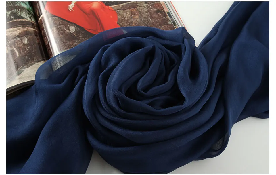 Темно-синий шарф женский зимний Универсальный Длинный Чистый цвет большой квадратный платок шифон шарфы Тонкий марлевый