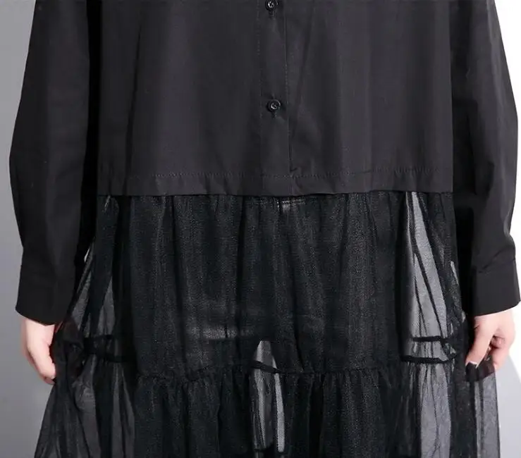 LIVA девушка осенние платья для женщин подол сетки Асимметричный свободный негабаритных черное платье Женская мода волна